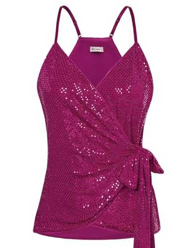 GRACE KARIN Women's Sleeveless Sequin Spaghetti Tops V-Neck Strappy Tops Party Glitter Top