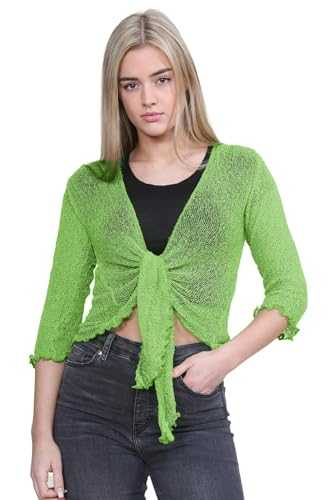 Women s Shrugs, Double Fine Knit 3/4 Sleeve Tie Front Top, Bolero Cardigans for Women, Stretchy Cropped Cardigan, Lightweight Summer Shrug, Ladies Evening Tops