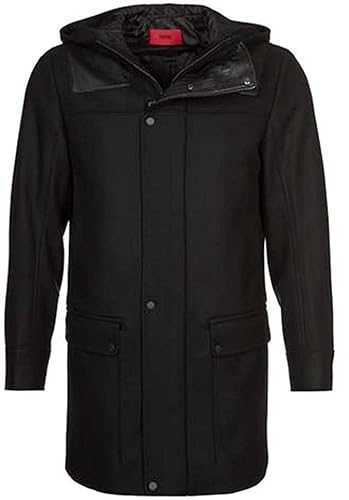 BOSS black hooded wool suit overcoat jacket duffle coat: Marvis 50249612 44R XXL £595