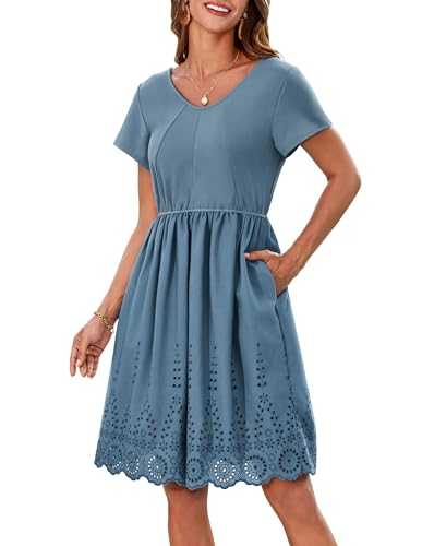 GRACE KARIN Women’s Summer Midi Dress Casual Short Ruffle Sleeve High Waist A-Line Beach Dresses with Pocket