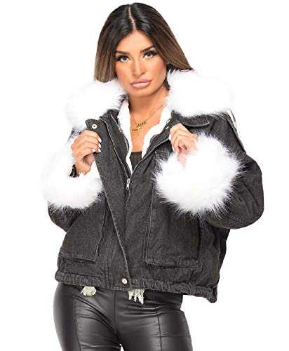 Lexi Fashion Womens Faux Fur Lined Collar Cuff Oversized Denim Jacket Coat