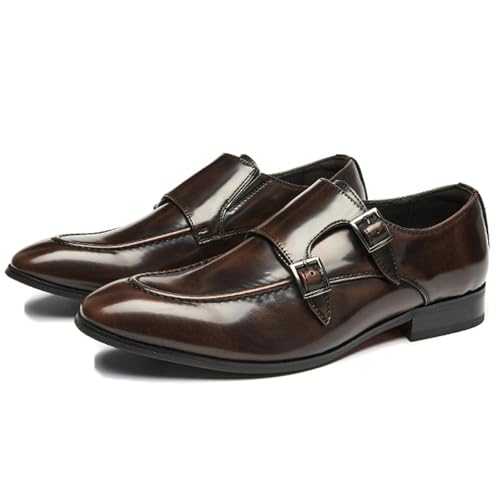 Mens Double Monk Strap Loafer Fashion Slip-On Dress Oxford Shoes Square Toe Low Block Heel Formal Business Casual Leather Shoes