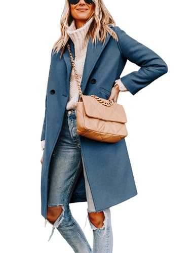 Hooever Women's Winter Wool Coat Casual Notch Lapel Single-Breasted Peacoat