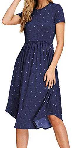 HAOMEILI Women's Long/Short Sleeve Pleated Polka Dot Pocket Swing Casual Midi Dress