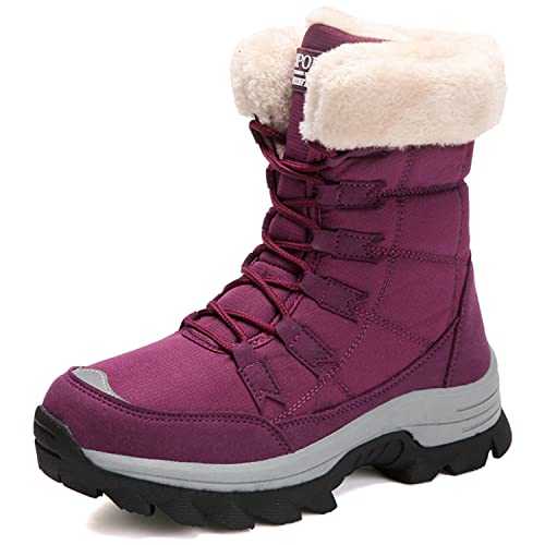 Dhinash Women's Snow Boots Waterproof Winter Boots Warm Anti-Slip Ankle Boots Fur Lined Booties Ladies Short Boots Outdoor Shoes Walking Boots Trekking Boots Hiking Boots Black Grey Purple 4-9UK