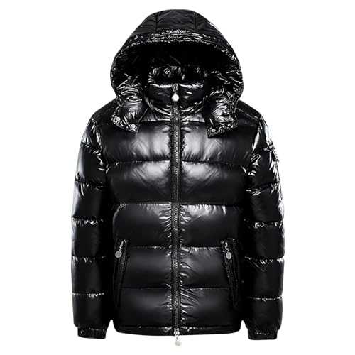 Puffer Jacket Men Casual Padded Jacket for Men UK Deals of The Day Warm Hooded Bubble Shiny Hooded Reflective Down Jacket Cotton Jacket Coat Thicken Hoody Outerwear Size 10-18