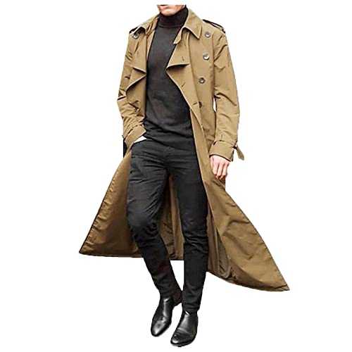 IQYU Trench Coat Men's Long Coat Men's Long Winter Coat Double Breasted Cardigan Vintage Outwear Plain Business Sweat Jacket Softshell Jacket Leisure Jacket Men's Jacket Transition Jacket Cardigan