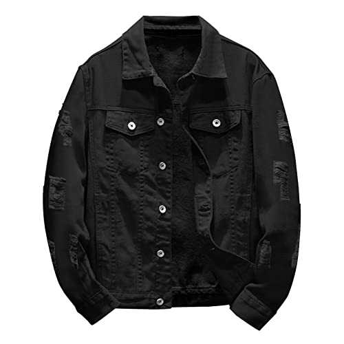 Cocila Mens Spring And Autumn Fashion Leisure Solid Color Buckle Lapel Denim Jcket Coat Top Blouse Men Wool Jackets Hunting Coats Men Jackets Men Uk Black Mens Lightweight Rain Jacket