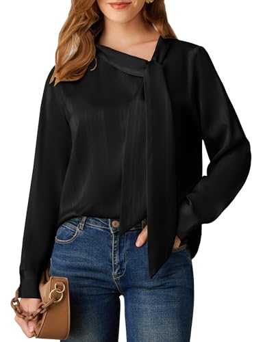 GRACE KARIN Women's Satin Blouses Long Sleeve Tops Business Office Work Loose Pullover Blouse