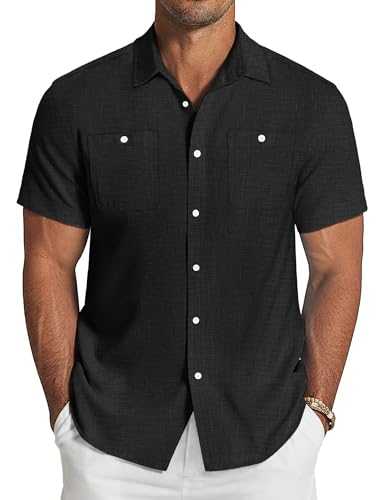 COOFANDY Mens Linen Shirt Short Sleeved Regular Fit Casual Summer Beach Holiday Shirt with Pocket