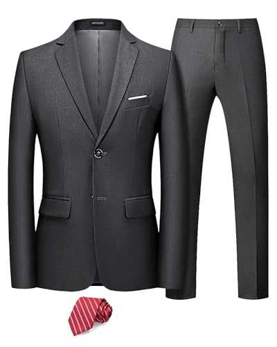 MrSure Men's 2 Piece Slim Fit Suit with Two-Button, Solid Stretch Jacket Pants & Tie Set.