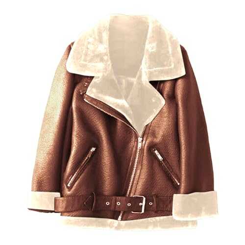 Cocila Ladies Long Sleeve Tops Women Fuzzy Fleece Coat Solid Oversized Contrast Color Edging Winter Warm Jacket Outerwear Thicken Coat Warm MidLength Sheepskin Jacket Vest Outdoor