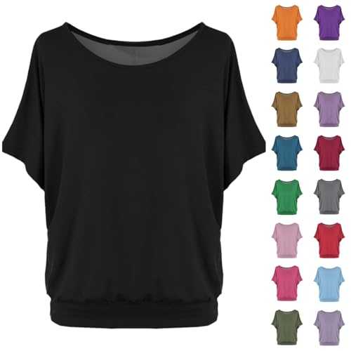 Summer Tops for Women UK Crew Neck Batwing Sleeve T-Shirts Oversized Loose Blouses Shirts Pullover Ladies Casual Blouse Top Tee