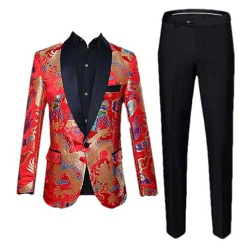 Classic Red Jacquard Suit 2 Piece Set Men Wedding Prom Party Slim Fit Blazers Jacket and Pants