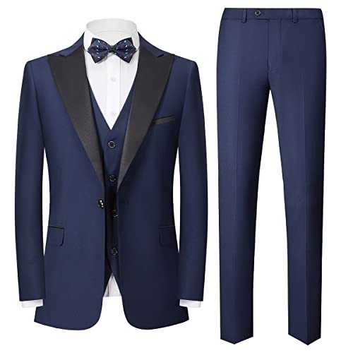YOUTHUP Men's Suits Slim Fit 3 Piece Suit Elegant Wedding Tuxedo Peak Lapel Blazer Pants Vest
