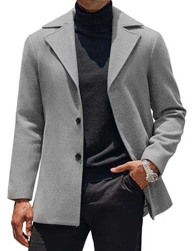 COOFANDY Mens Trench Coat Notched Collar Single Breasted Peacoat Winter Overcoat With Pockets