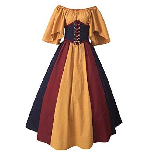 Celucke Renaissance Costumes for Women Dress Fairy Gothic Gown Chemise Peasant Dress Girls Novelty Dresses Red Renaissance Costume, Fashion Medieve Gothic Vintage Sexy Patchwork Women Dress