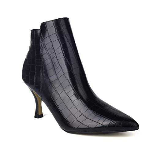 ComeShun Women Kitten Heel Ankle Boots Classic Pointed Toe Side Zip Booties