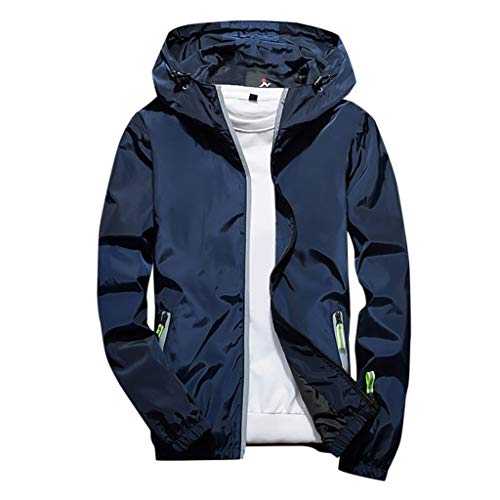 Luckywaqng Men's Casual Color Plus Size Hoodie Reflective Zipper Outdoor Sport Coat Mens Wool Coat (Blue, XXXXL)