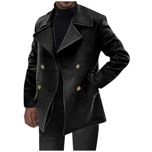 Trench Coat for Men Clearance,Wool Long Trench Coat Men,Winter Solid Turndown Long Sleeve Parkas Coat Classic Business Double Breasted Overcoat Casual Slim Fit Windbreaker Warm Pea Coat UK Size 8-18