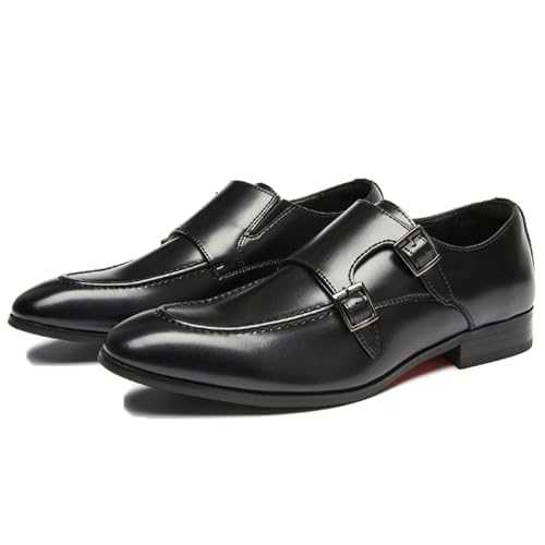 LMUIPMAA Mens Double Monk Strap Loafer Fashion Slip-On Dress Oxford Shoes Square Toe Low Block Heel Formal Business Casual Leather Shoes