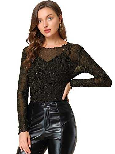 Allegra K Women's Glitter Mesh See Through Party Top with Spaghetti Strap Camisole