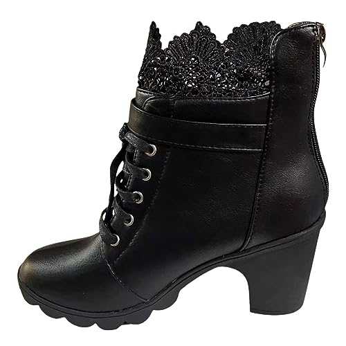 Ladies Wide Fit Boots Zip Up Chunky Arch Support Boots for Women Low Block Heel Ankle Boots for Women Ladies Lined Boots Ankle Boots for Women Flat Heel