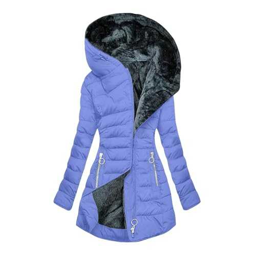 MXETWJEL Womens Parka Winter Coats Hooded Fluffy Puffer Jacket 2024 Ladies Sherpa Thickened Waterproof Jackets Fuzzy Fleece Lined Outdoor Windbreaker Medium Length Skiing Snowboarding Overcoat