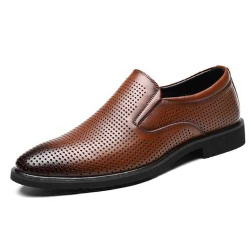 UOPYNE Formal Oxford Shoes for Mens Hollow Leather Working Slip-on Breathable Block Heel Prom