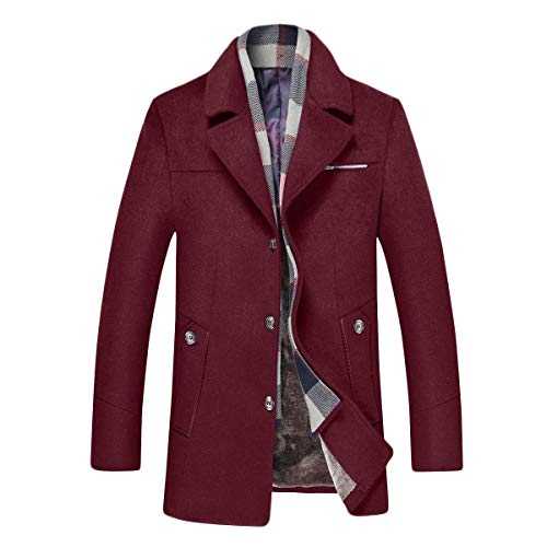 Allthemen Mens Winter Warm Wool Coat Trench Coat Long Thick Business Woolen Jacket Casual Jacket Peacoat