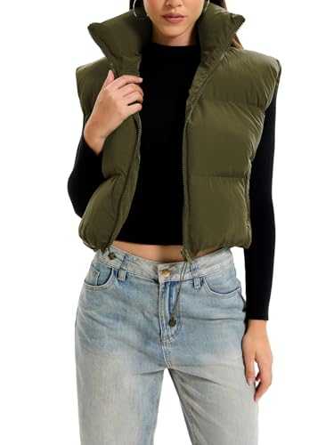 Women's Gilets with Stand Up Collar Winter Padded Thicken Waistcoat Zip Up Sleeveless Jacket Outerwear Warm Ves Puffer Quilted Gilet