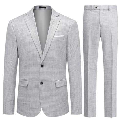 Allthemen Mens 2 Piece Slim Fit Suits Business Checked 2 Button Tuxedo Suits Classic Stylish Suit Blazer Trousers