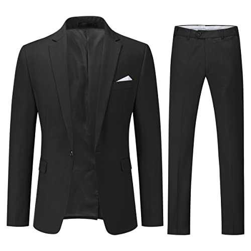 YOUTHUP Men's 2 Piece Slim Fit Suits 1 Button Business Wedding Suit Formal Blazer and Trousers