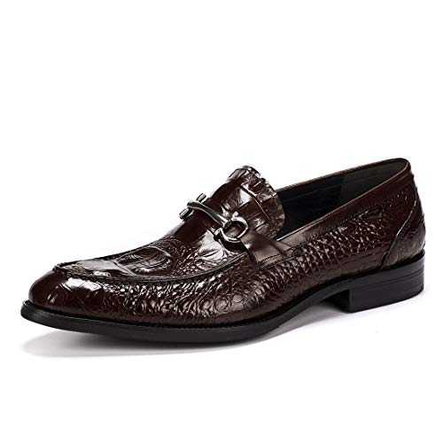 Men's Embossed Business Casual Moccasins Genuine Leather Loafers Silp On Formal Dress Shoes