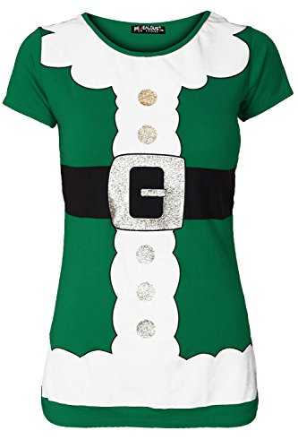Oops Outlet Womens Christmas Cap Sleeve Santa Claus Ribbon Costume Belted Ladies T Shirt Top