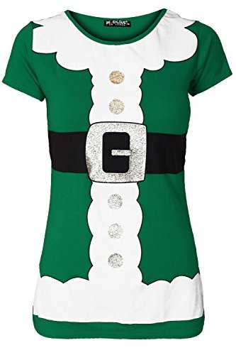 Oops Outlet Womens Christmas Cap Sleeve Santa Claus Ribbon Costume Belted Ladies T Shirt Top