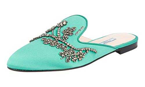 Prada Women's 1S667I U1L F0MYE Turquoise Satin Sandals UK 7 / EU 40