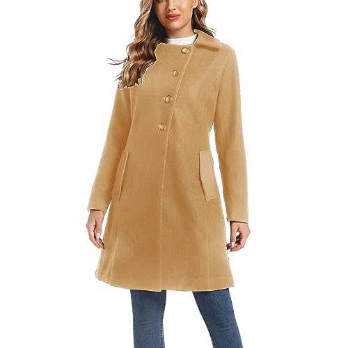 TONCHENGSD Women's Notched Lapel Single Breasted Wool Blend Outwear Winter Coat