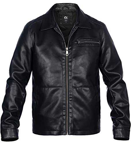 Mens Faux Leather Jacket, Padded Windbreaker, Motorcycle Biker Bomber Coat with Hood