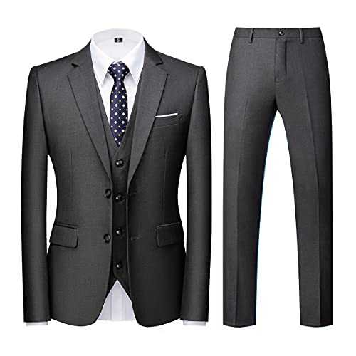 KUDORO Men Suits 3 Piece Slim Fit Single Breasted Two Buttons Wedding Business Tuxedo Suit Blazer Waistcoat Trousers