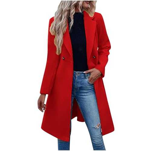 Coats for Women UK Womens Autumn and Winter Lapel Woolen Coat Long Trench Jacket Windbreaker Double Breasted Overcoat Outwear Sale Ladies Casual Smart Peacoats Solid Colour Trench Coat