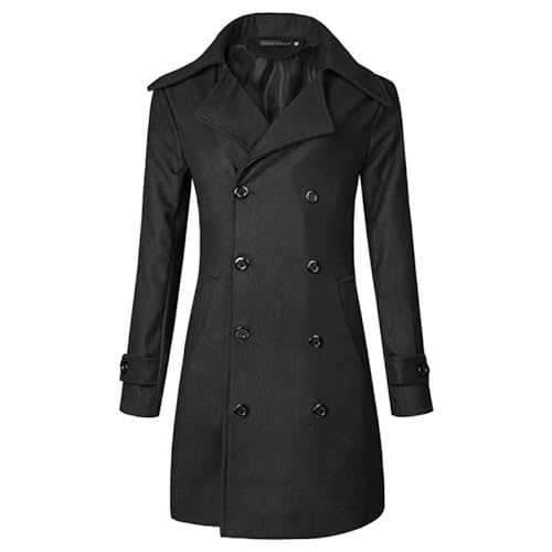 Men's Double-Breasted Trench Coat Notch Lapel Wool Blend Coat Long Pea Coat Winter Outerwear