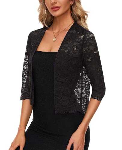 MINTLIMIT Womens Open Front Cardigans Lace Bolero Shrug 3/4 Sleeve Shrugs Casual Elegant Top Dress Cover Up