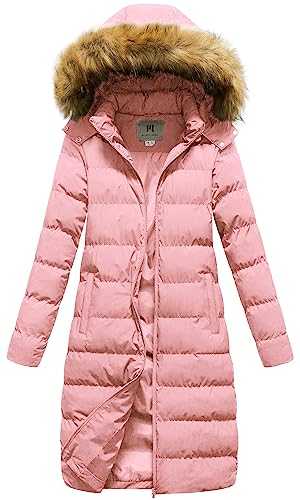 CREATMO US Women's Long Winter Faux Fur Coat Puffer Warm Jacket with Detachable Hood