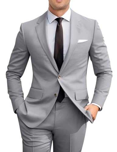 Amyox Men's Slim Fit 2 Piece Suit, Two Button Solid Suit Jacket Pants Set, Wedding Prom Suit