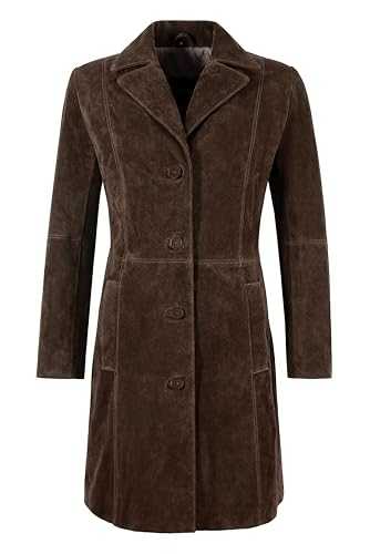 Carrie CH Hoxton Women's Elegant Trench Coat Classic Real Suede Leather Knee-Length Slim Fit Coat 3457