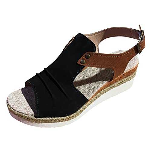WILLBEST Women Wedges Sandals Plantar Fasciitis Arch Support Sling Back Open Toe Mid Wedge Espadrille Trendy Hook Loop Strap Evening Party Prom Occasion Summer Shoes Sandal