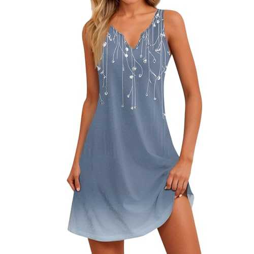 Summer Dresses for Women UK Sleeveless Floral Print V-Neck Casual Dress, Lightweight and Breathable, Perfect Beach Or Daily Wear