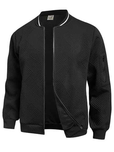 Hardaddy Men's Lightweight Jackets Bomber Jacket Textured Casual Varsity Jacket Coat