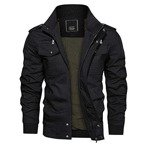 KEFITEVD Men's Military Bomber Jackets Cargo Work Jacket Casual Full Zip Coat Windbreaker